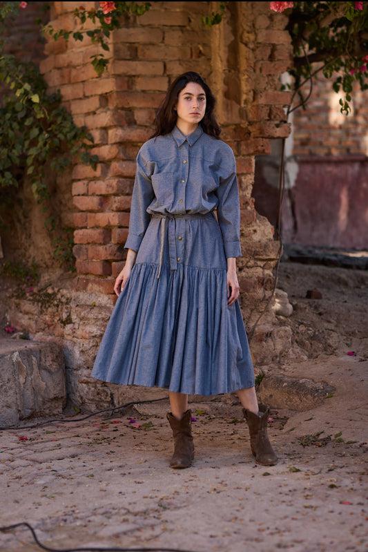 Vestido Camisero Tipo Mezclilla