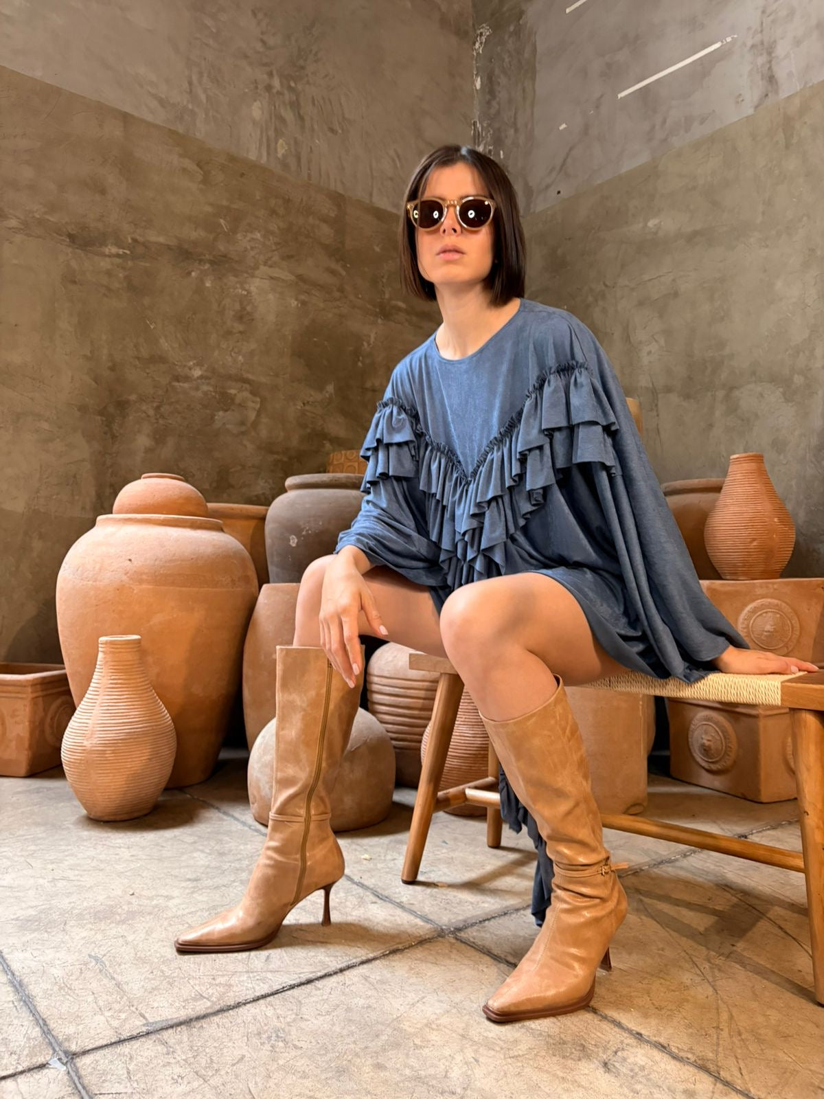 Vestido Suede Olanes Azul