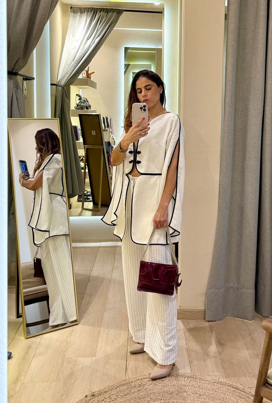 Saco Ivory con Bies Negro